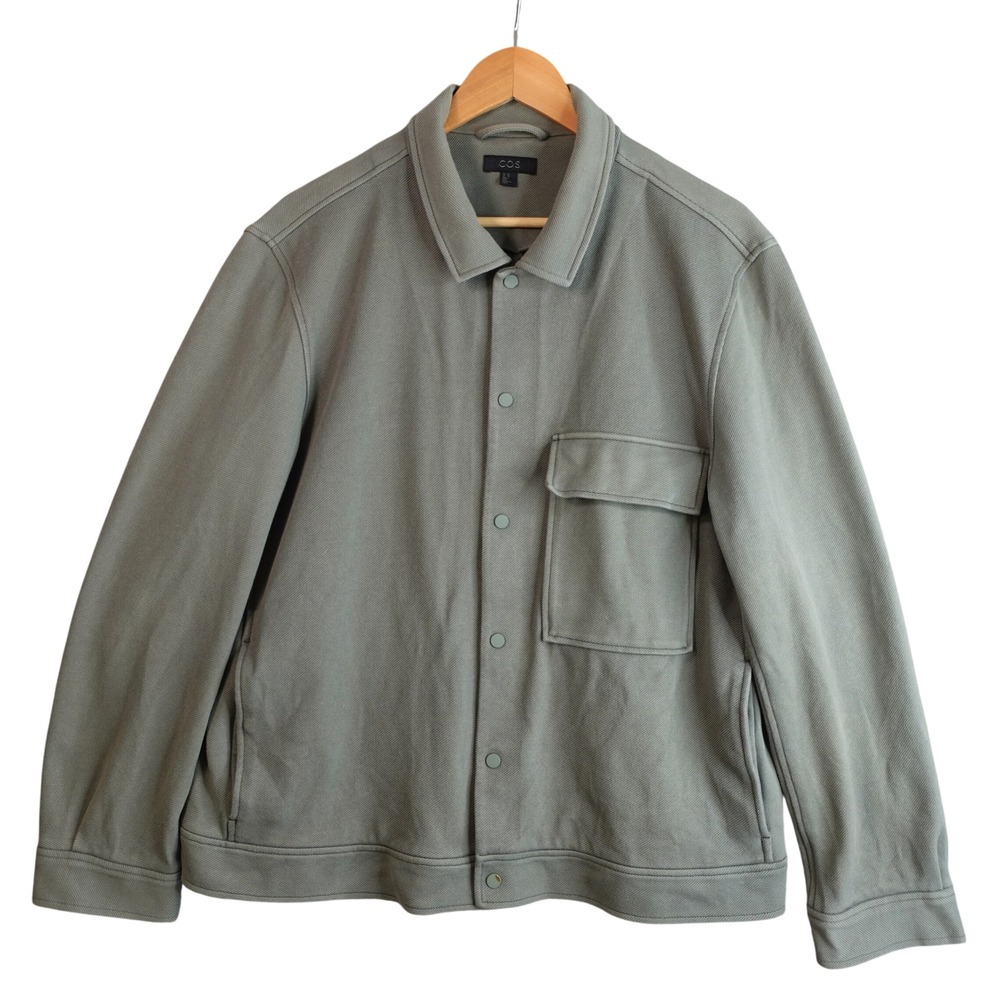 COS Minimal Twill Shirt Jacket Mens XL Sage‎ Green Snap Utility Chore Shacket